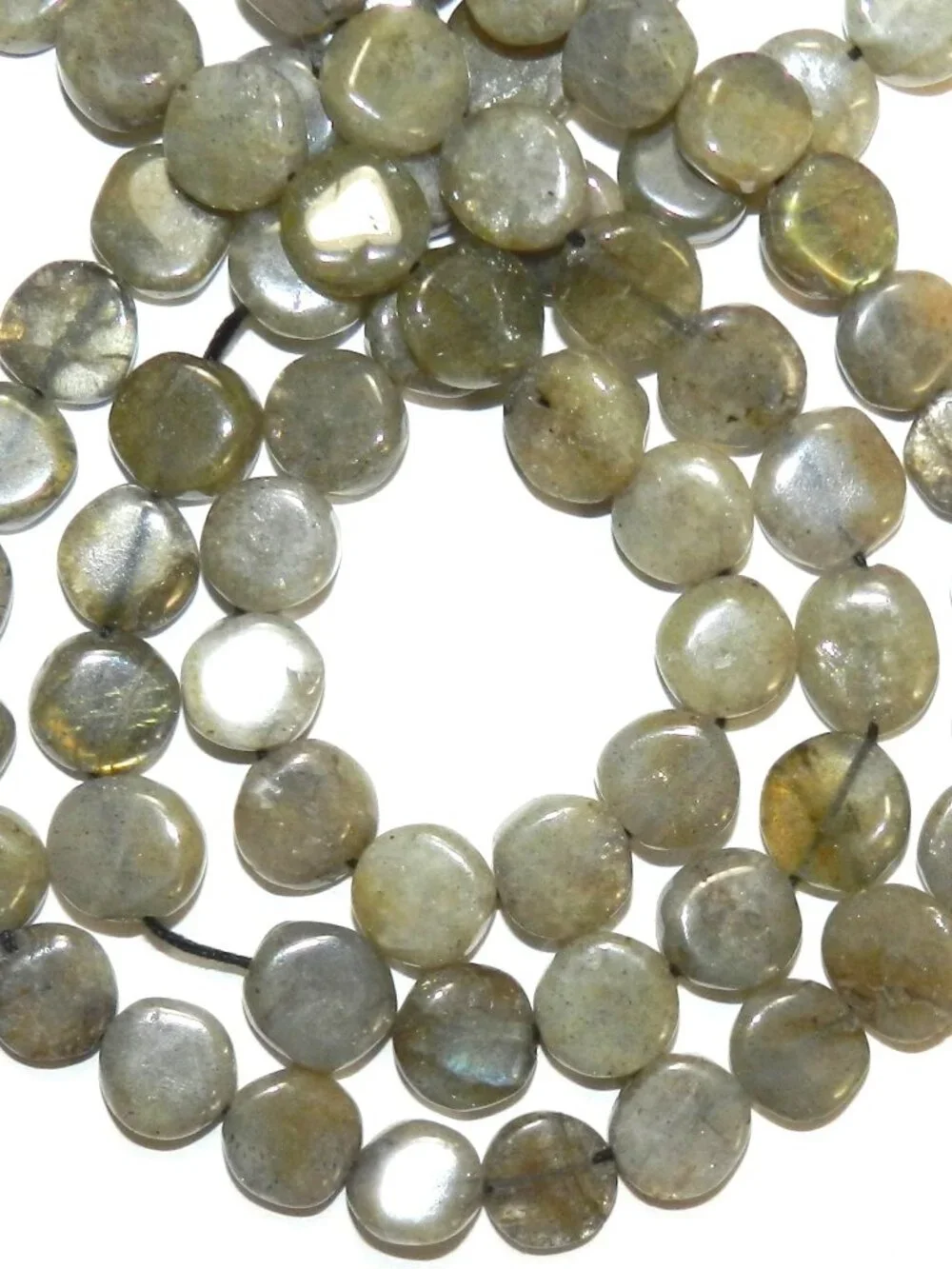 NG2998 Labradorite 8mm-10mm Handcut Flat Puffed Round Spectrolite Gemstone Beads